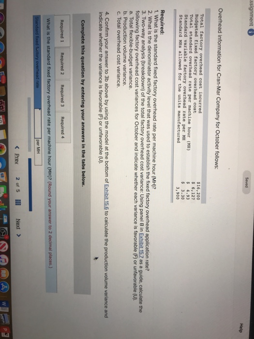  ssignment i Saved Help Overhead information for Cran-Mar Company for October