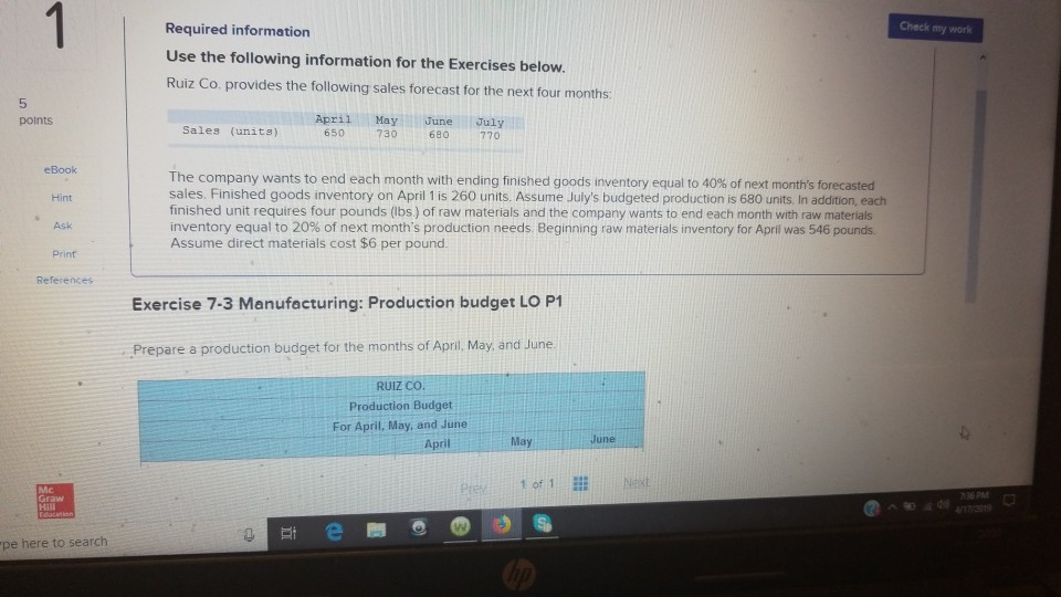  Check my work Required information Use the following information for the