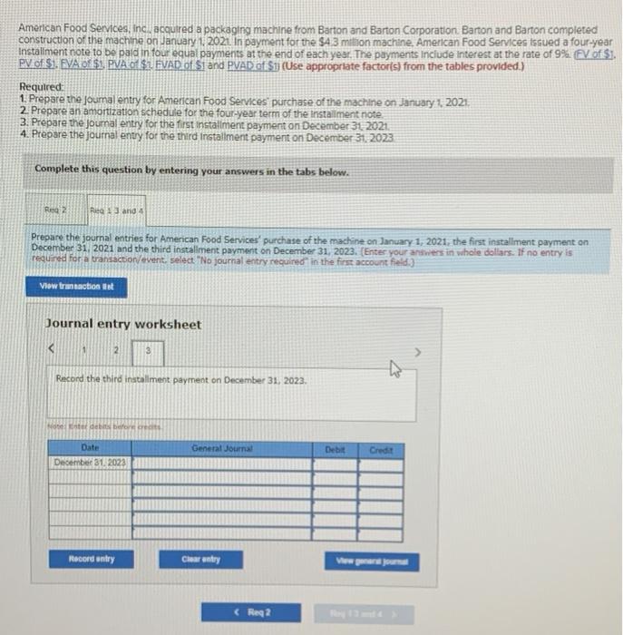 issued a four-year Installment note to be paid in four equal payments