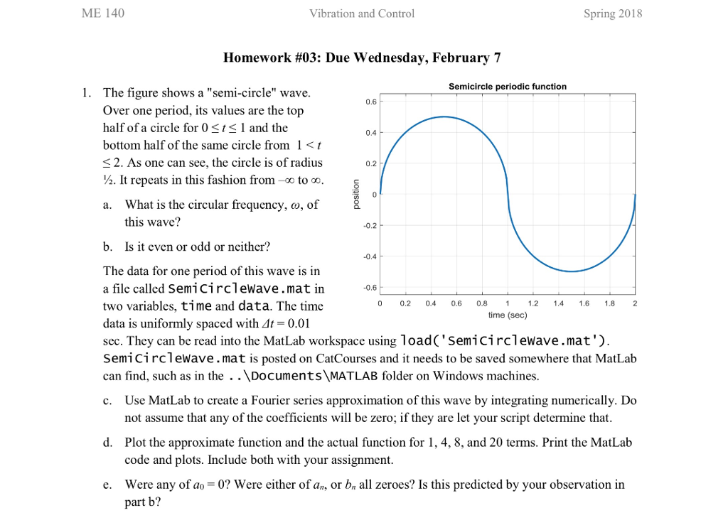  ME 140 Vibration and Control Spring 2018 Homework #03: Due Wednesday,