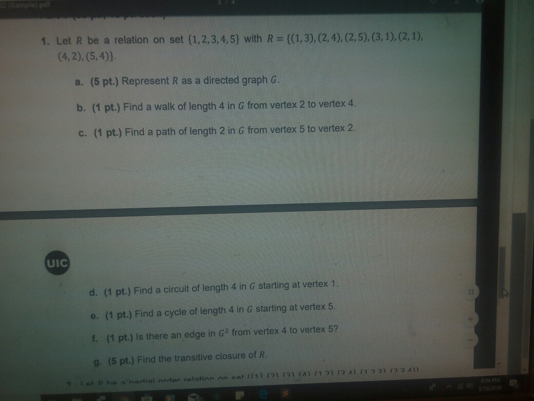  1. Let R be a relation on set (1,2,3,4,5) with R