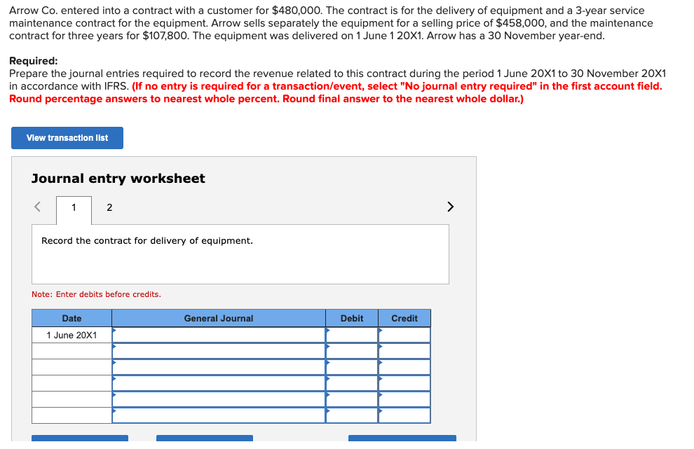 Arrow Co. entered into a contract with a customer for $480,000.
