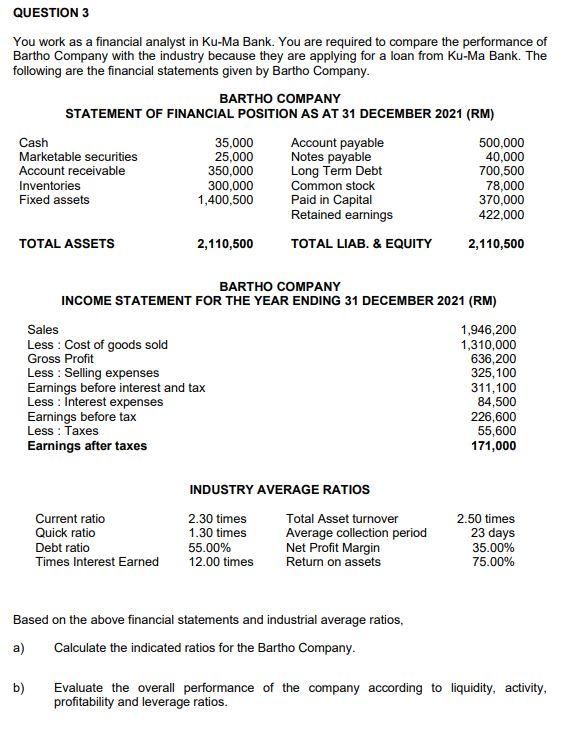 Please help me . please QUESTION 3 You work as a financial