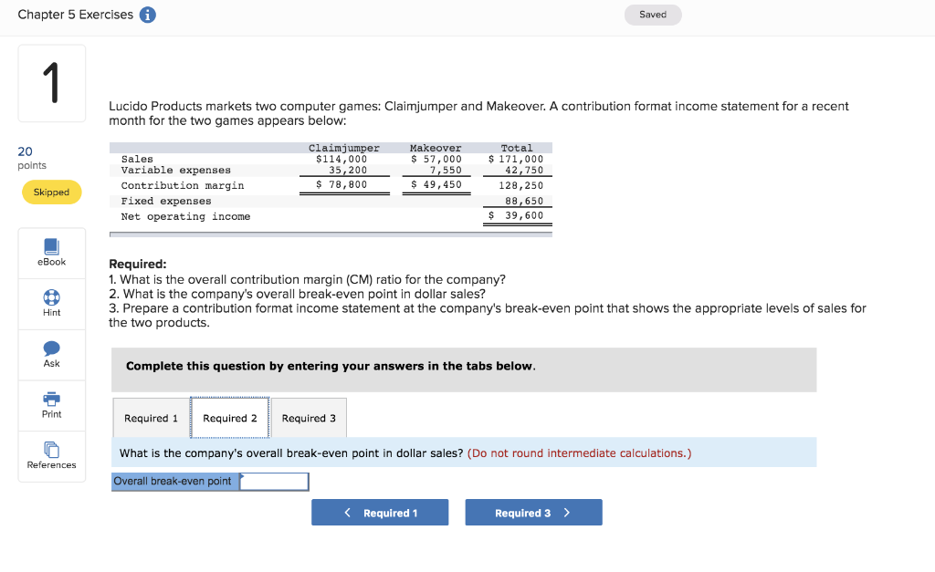 and Makeover. A contribution format income statement for a recent month for