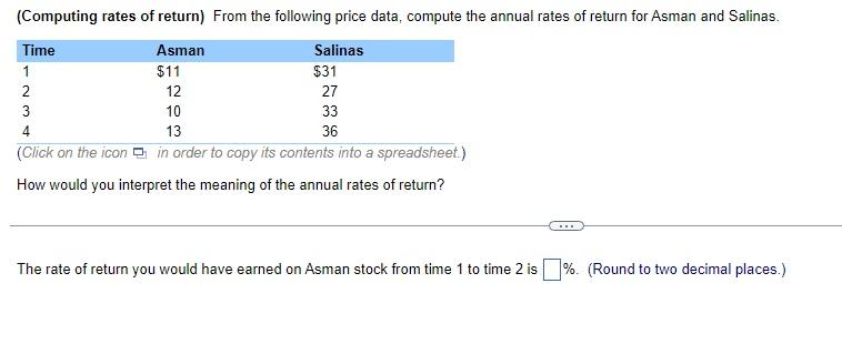  (Computing rates of return) From the following price data, compute the