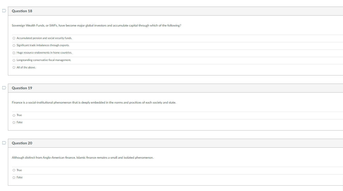 from investments or speculations via various forms of financial instruments. O True