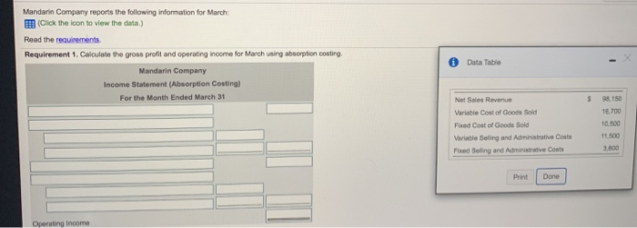  requirement 1. calculate the contribution margin and operating income for march