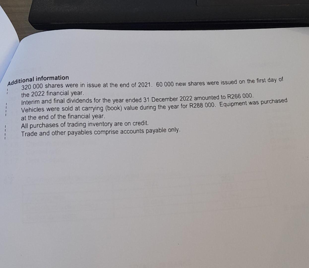 Statement for the year ended 31 December 2022. INFORMATION Additional information 320000