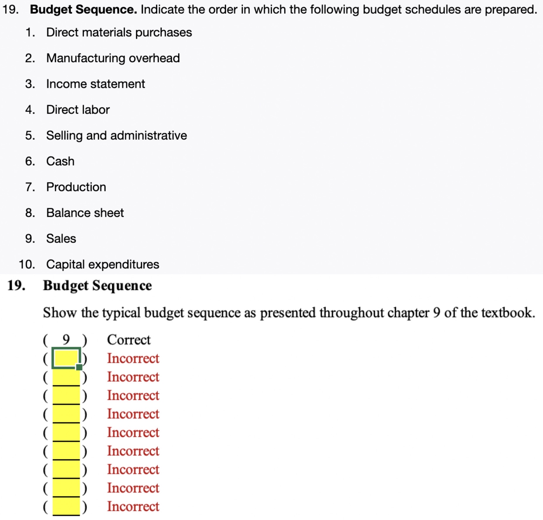  Fill in the missing dara for question 19 