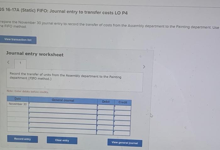 has two manufacturing departments, Assembly and Painting. The Assembly department started 10,000