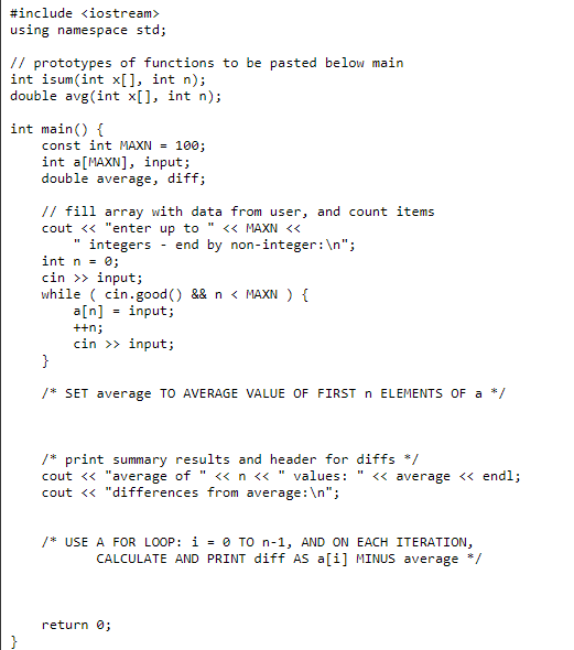 In C++ Write a function named isum that takes two arguments -