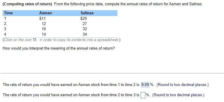  (Computing rates of return) From the following price data, compute the