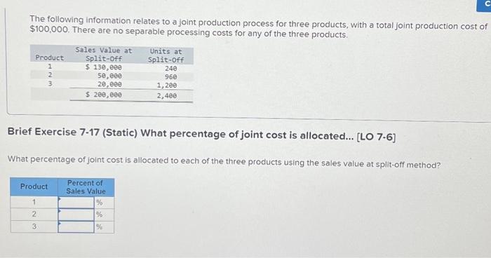  The following information relates to a joint production process for three