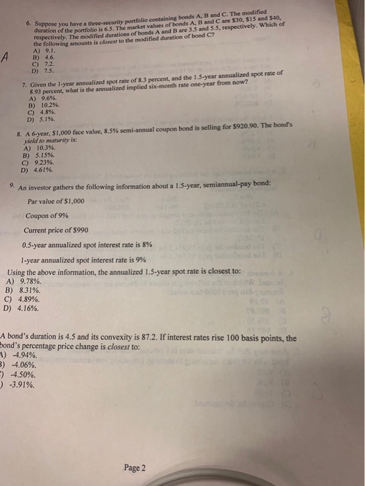  A suppose you have a three-security portfolio containing bonds A, B
