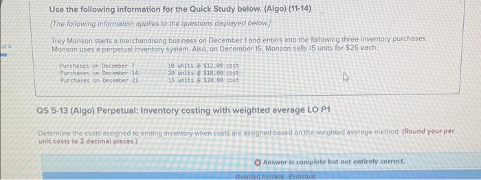 help mee dont need Use the following information for the Quick Study