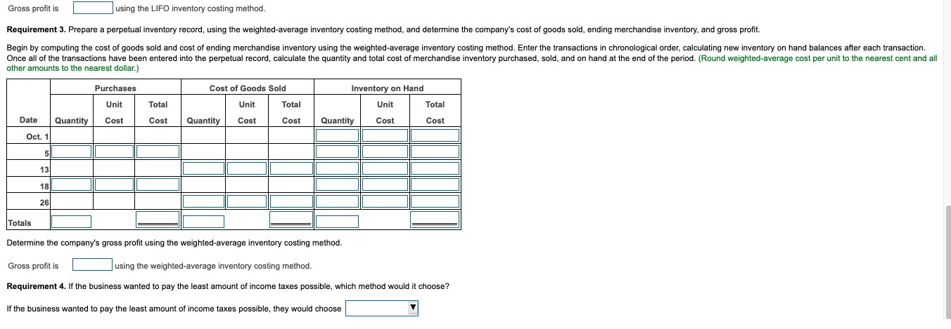 ending merchandise inventory, and gross profit. 3. Prepare a perpetual inventory record,