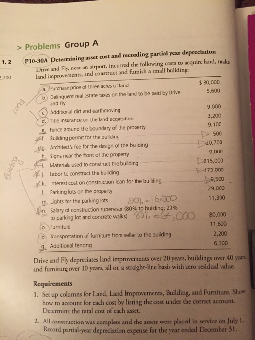  Problems Group A 1, 2 (P10-30A etermining asset cost and recording