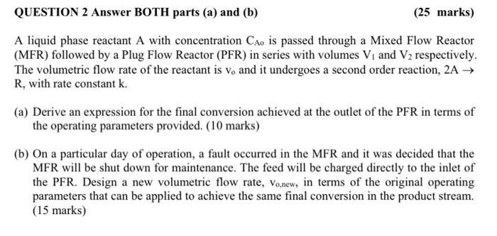 TCN2116 A liquid phase reactant A with concentration CAo is passed through