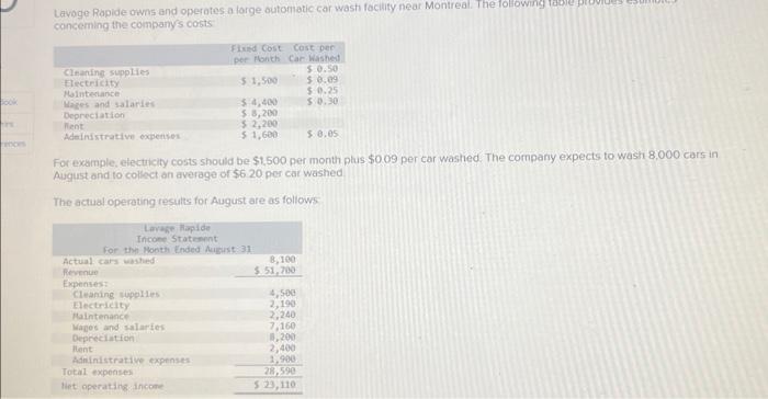 need answer asap Lavoge Rapide owns and operates a lorge outomatic car