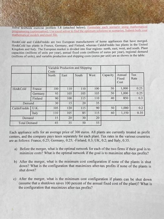  Solve textbook exercise problem 5.8 (attached below). Fomulate cach scenario using