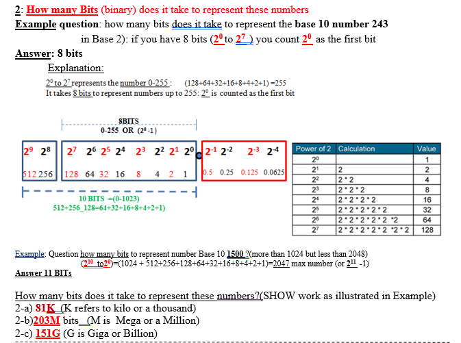  2: How many Bits (binary) does it take to represent these