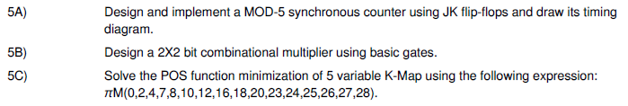  5A) Design and implement a MOD-5 synchronous counter using JK flip-flops