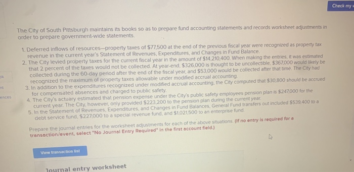 this is for Governmental Accounting Please I need help. Check my The