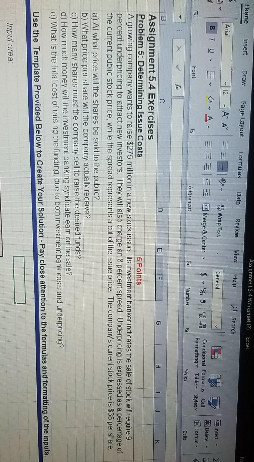  Assignment 5-4 Worksheet (2) - Excel Home Insert Draw Page Layout