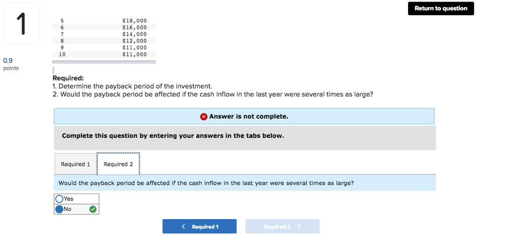following cash flows 0.9 points Year Investment Cash Inflow $78,000 5,000 $