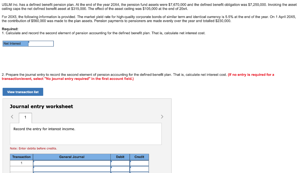 USLM Inc. has a defined benefit pension plan. At the end