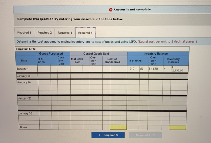 unitse $13.50 = $2,835 Jan. 10 Sales 160 units e $22.50 Jan.