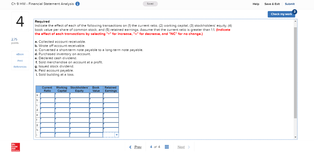 Ch 9 HW - Financial Statement Analysis Help Save & Exit