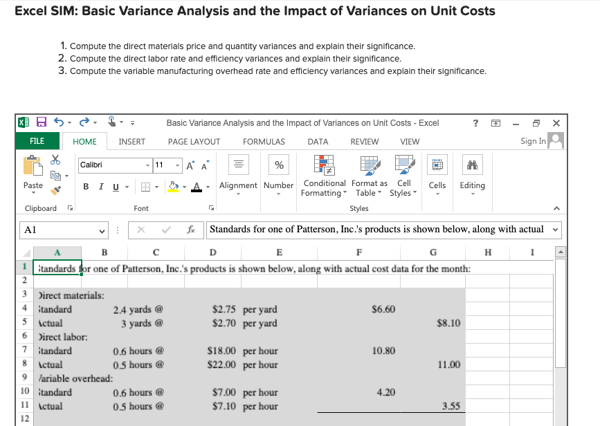  Excel SIM: Basic Variance Analysis and the Impact of Variances on