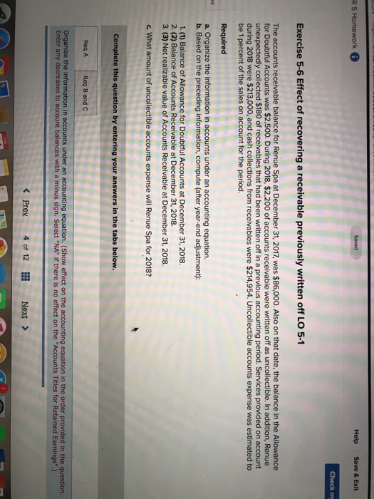 Help Save & Exit Check m Exercise 5-6 Effect of recovering