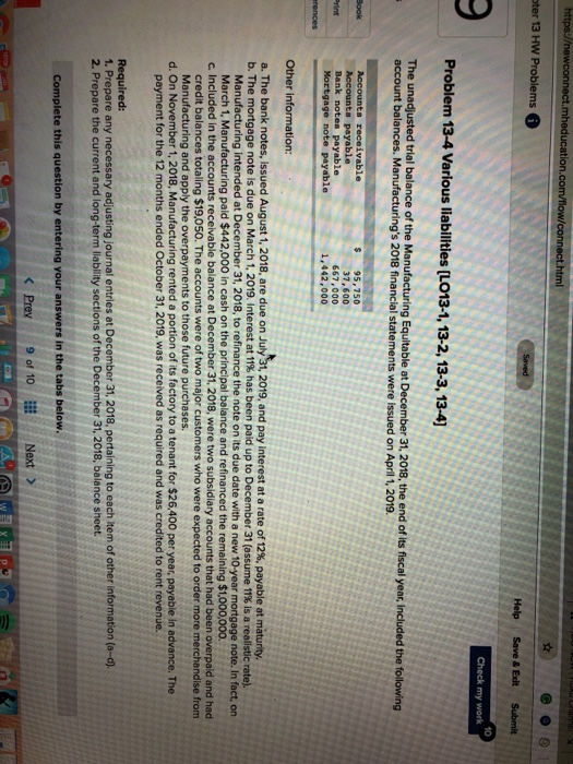  tio ter 13 HW Problems 10 Problem 13-4 Various liabilities [Lo13-1,