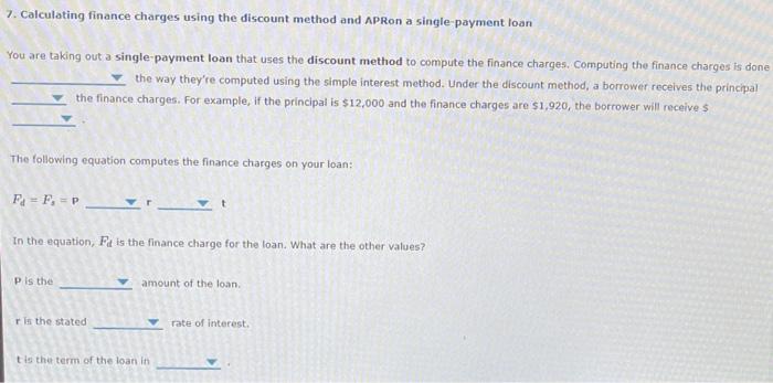  7. Calculating finance charges using the discount method and ApRon a