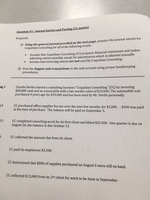  Using the general journal provided on the next page, prepare the