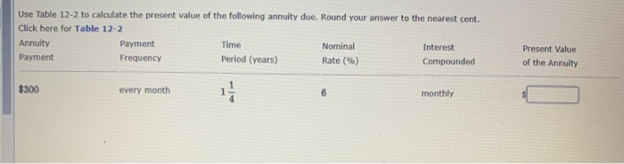 cent. Click here for Table 12-2 Nominal Present Value Time Interest Payment
