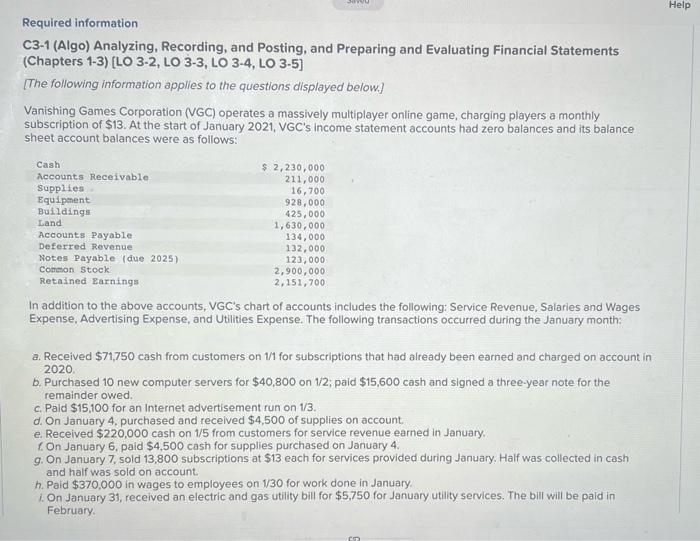  Required information C3-1 (Algo) Analyzing, Recording, and Posting, and Preparing and