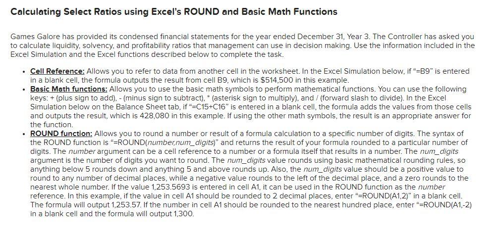  Calculating Select Ratios using Excel's ROUND and Basic Math Functions Games