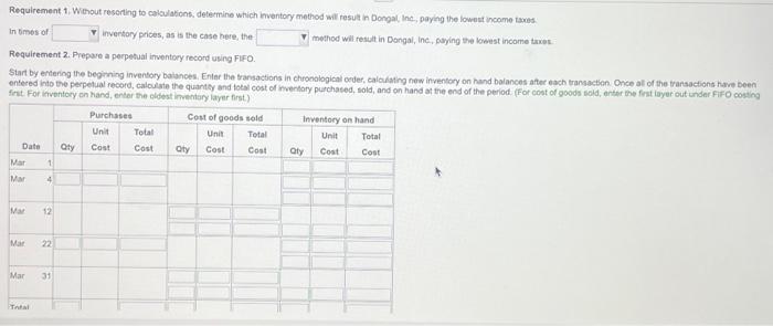 lowest income taxes. 2. Prepare a perpetual inventory record using FIFO. 3.