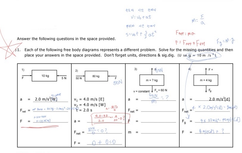  v=v0+at Answer the following questions in the space provided. s=v0t+12at2 Fnet:ma