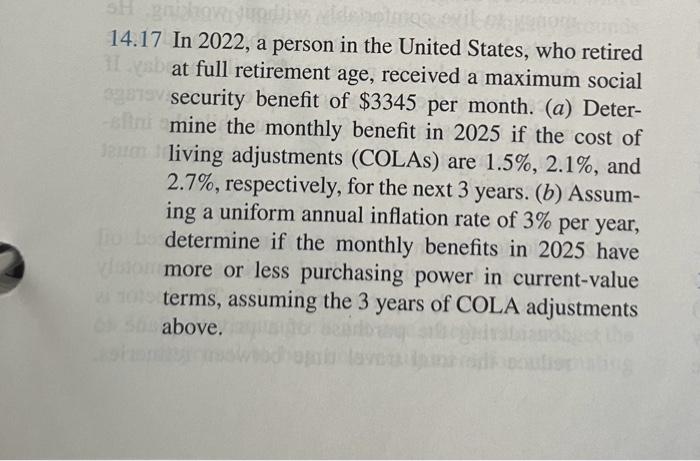 Please show all work, and final calculations 17 In 2022, a person