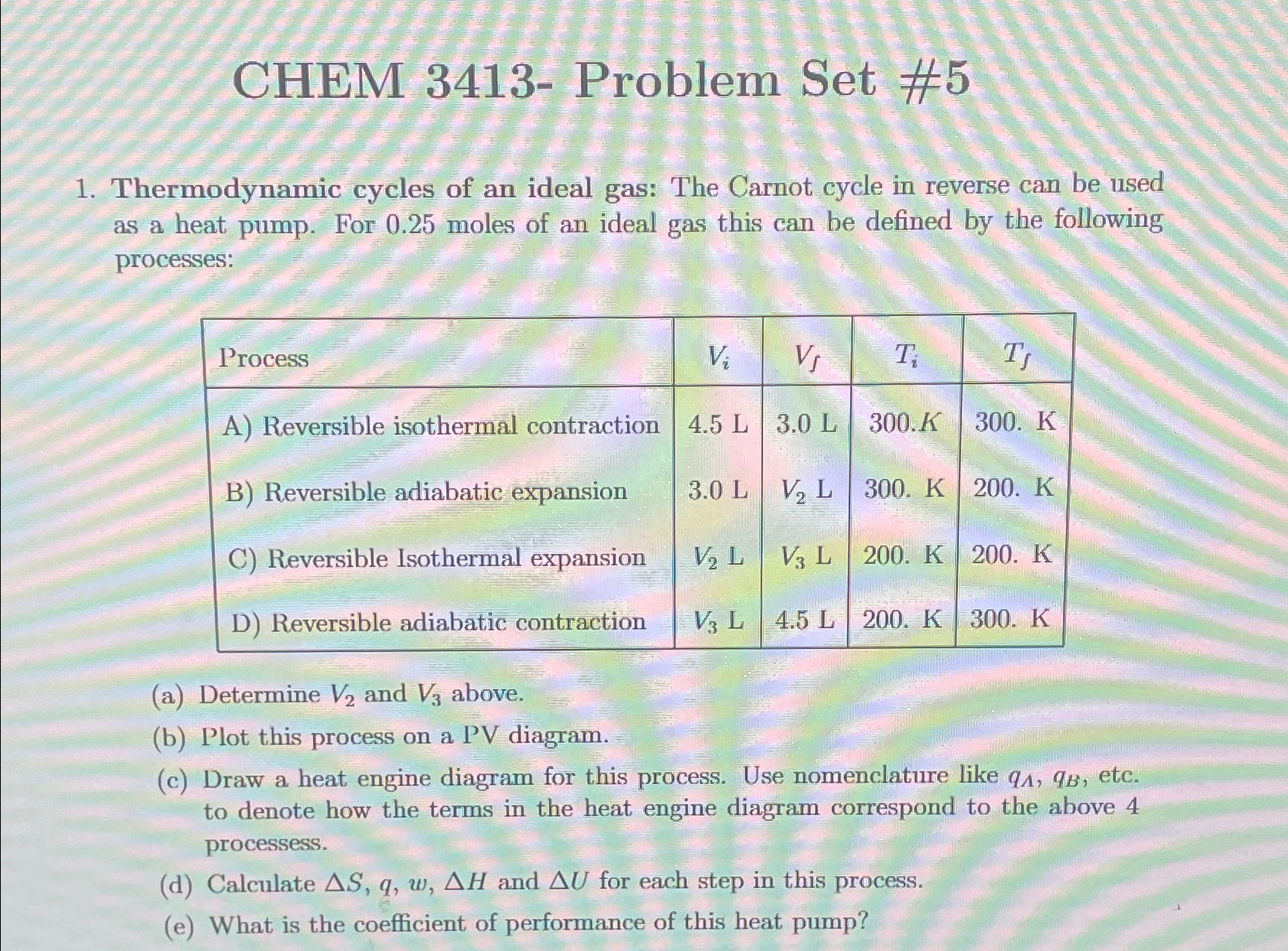  CHEM 3413- Problem Set #5 Thermodynamic cycles of an ideal gas: