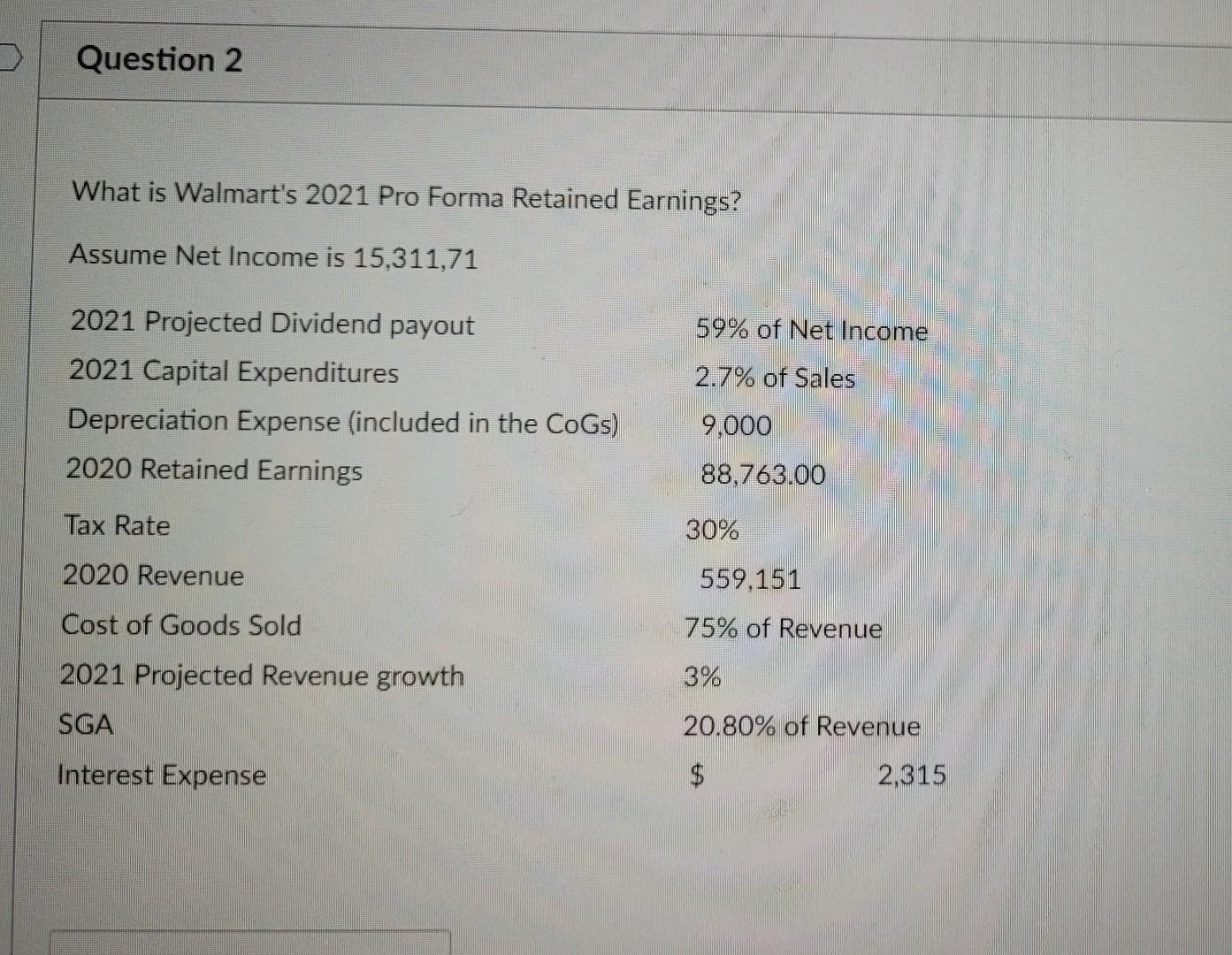 2021 Net Income estimate? What is Walmart's 2021 Pro Forma Retained Earnings?