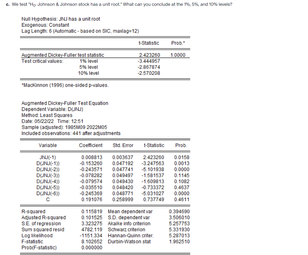 We test " H0 : Johnson \& Johnson stock has a