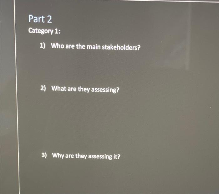 below and am only missing category four. Please help answer the questions