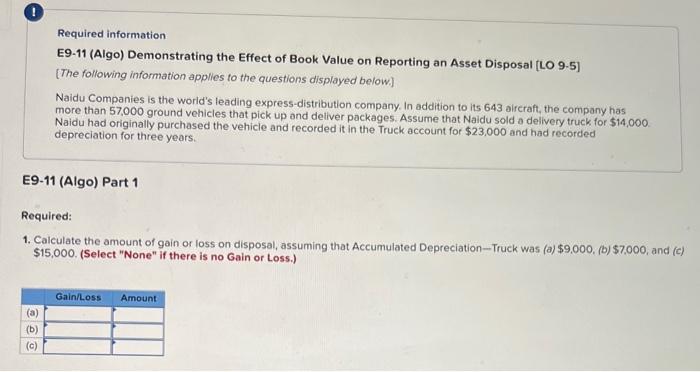  Required information E9-11 (Algo) Demonstrating the Effect of Book Value on