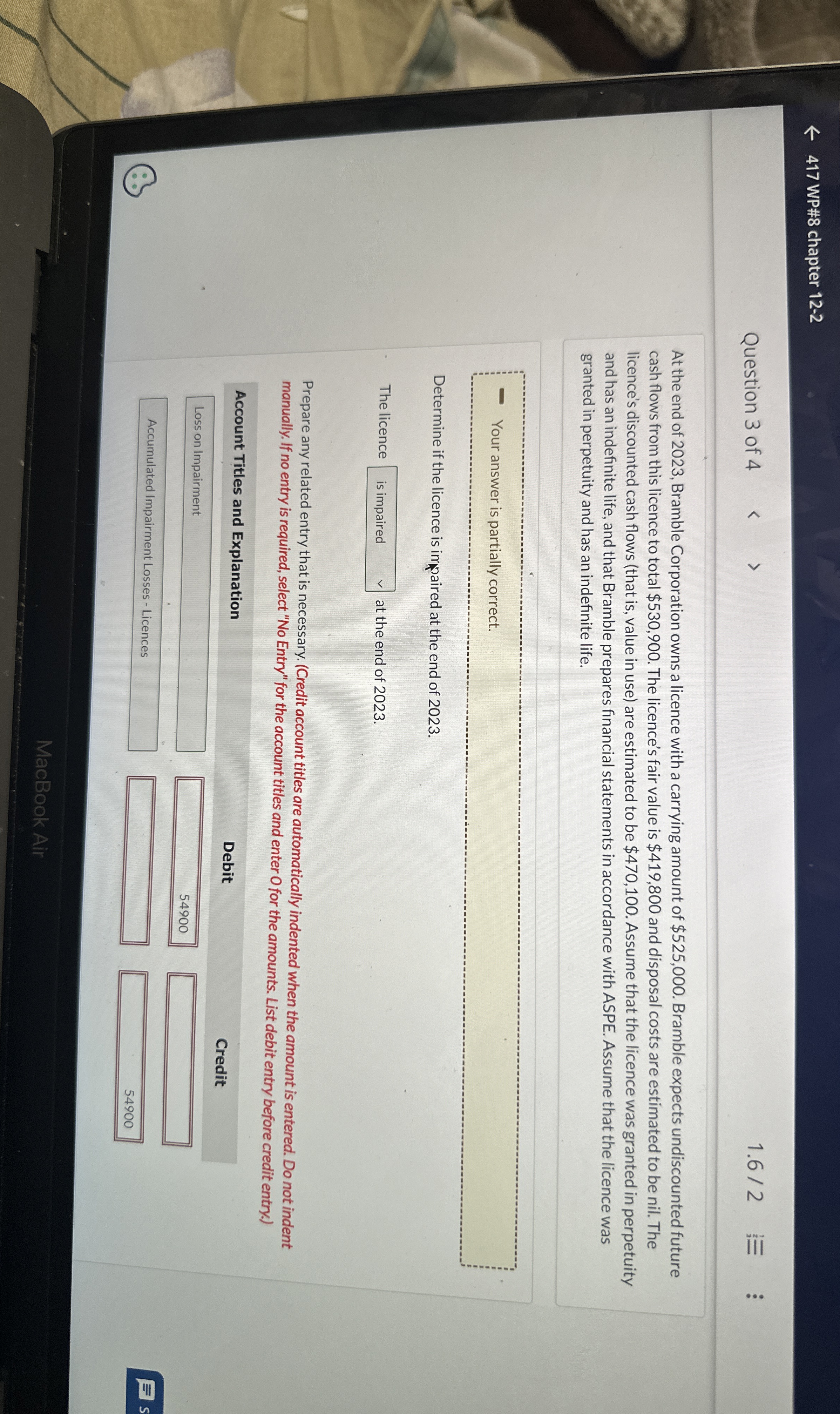  417 WP#8 chapter 12-2 Question 3 of 4 1.62 At the