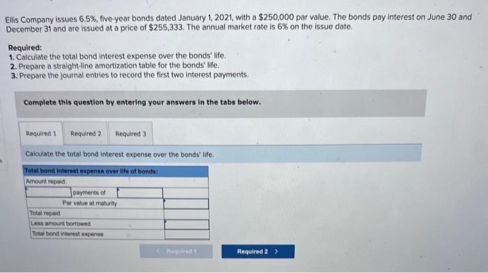  Ellis Company issues 6.5%, five-year bonds dated January 1,2021 , with